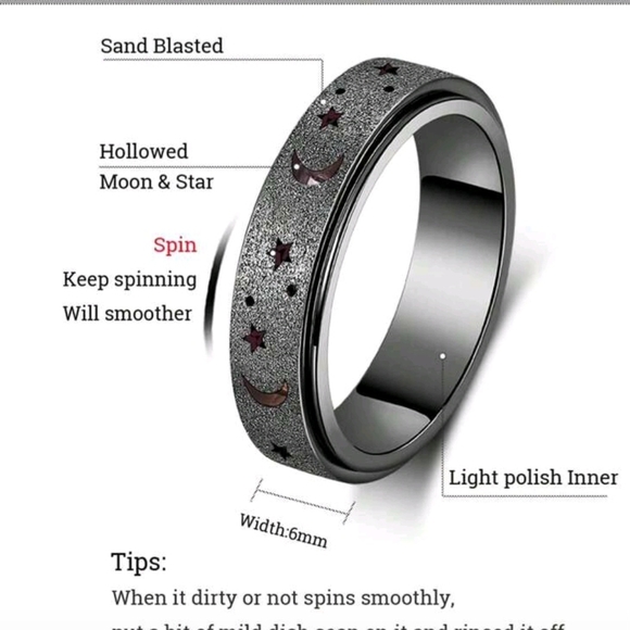 Black Moon and Stars Spinner Ring - Picture 3 of 3